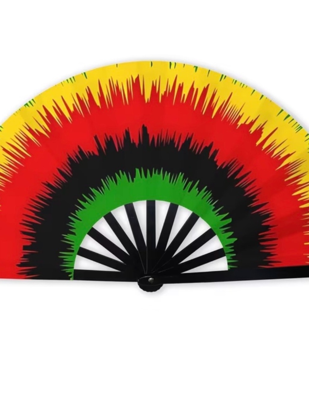 Foldable Hand Fan in White with Red, Yellow, Green & Black Accents
